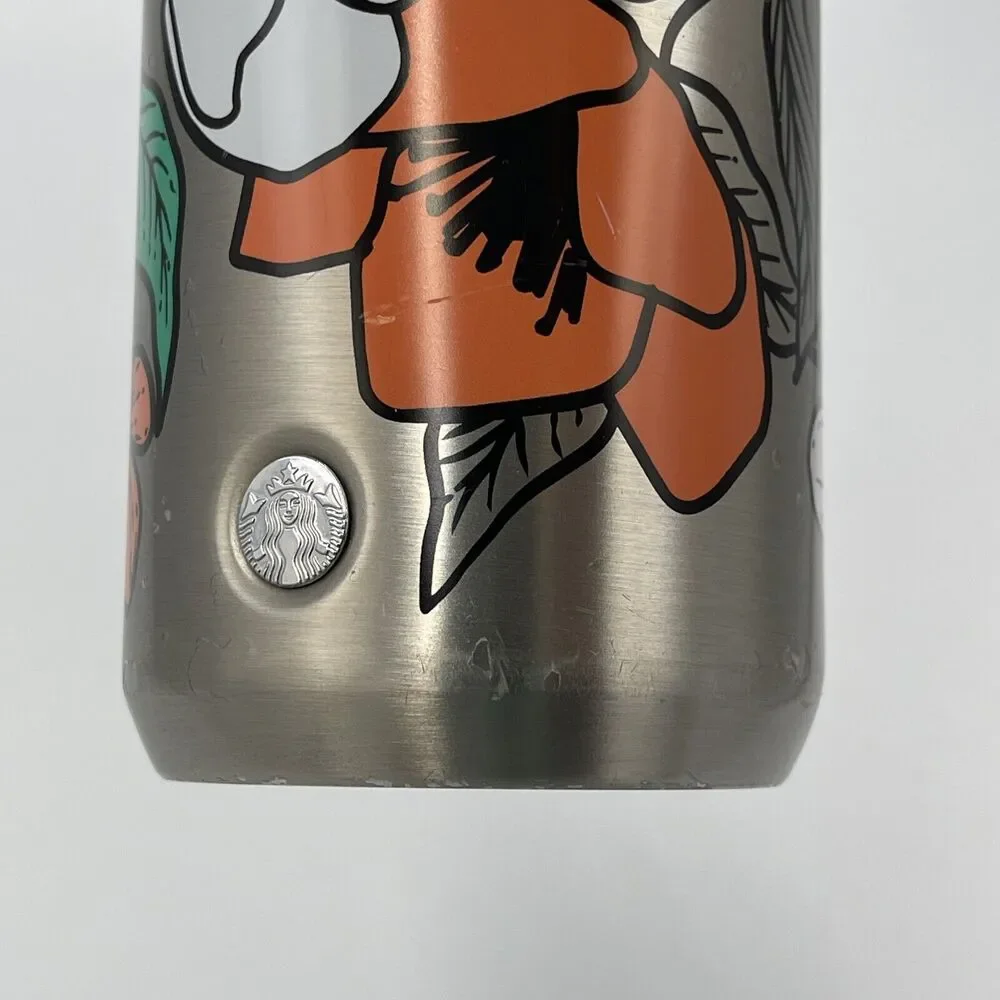 HTF Starbucks Poppy Retro Flowers 2018 Travel Tumbler Mug Insulated Stainless